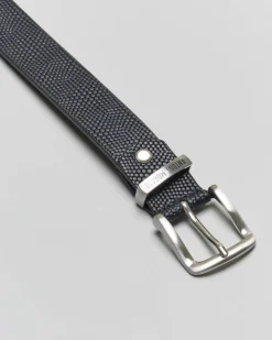 Cintura blu in pelle martellata con fibbia argento M-L