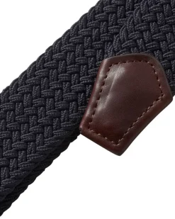 Cintura blu in tessuto elastico intrecciato con fibbia in metallo dorato