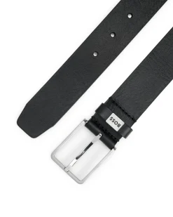 Cintura Boss Elio nera in vera pelle con fibbia argento
