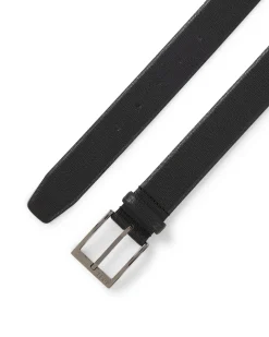 Cintura Boss Elloy nera in pelle martellata con fibbia argento