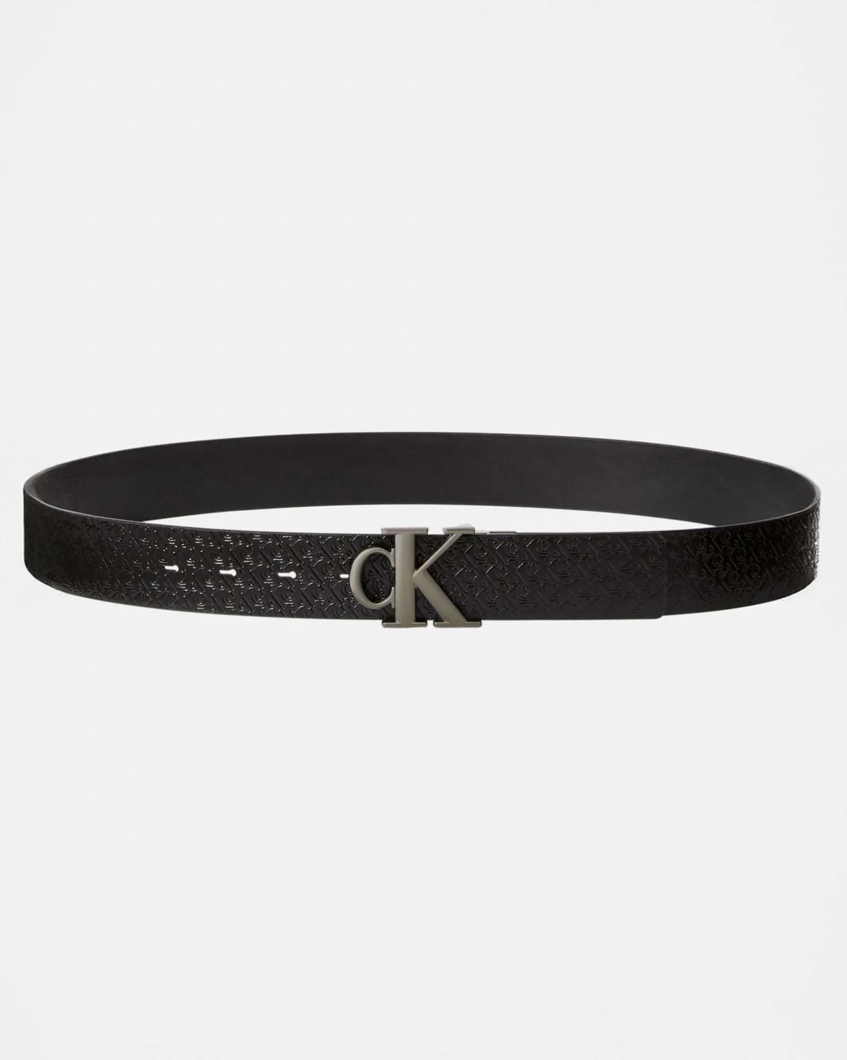 Cintura Calvin Klein Jeans nera in pelle con logo monogramma in rilievo all over