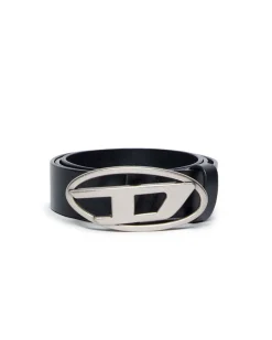 Cintura Diesel nera in pelle con fibbia in metallo
