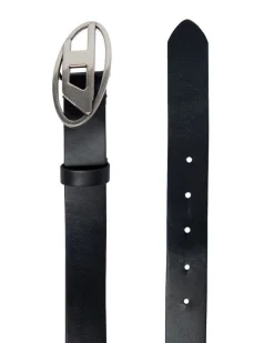 Cintura Diesel nera in pelle con fibbia in metallo