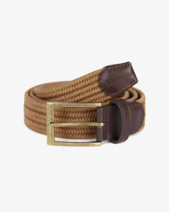 Cintura kaki in tessuto elastico intrecciato con fibbia in metallo dorato effetto vintage