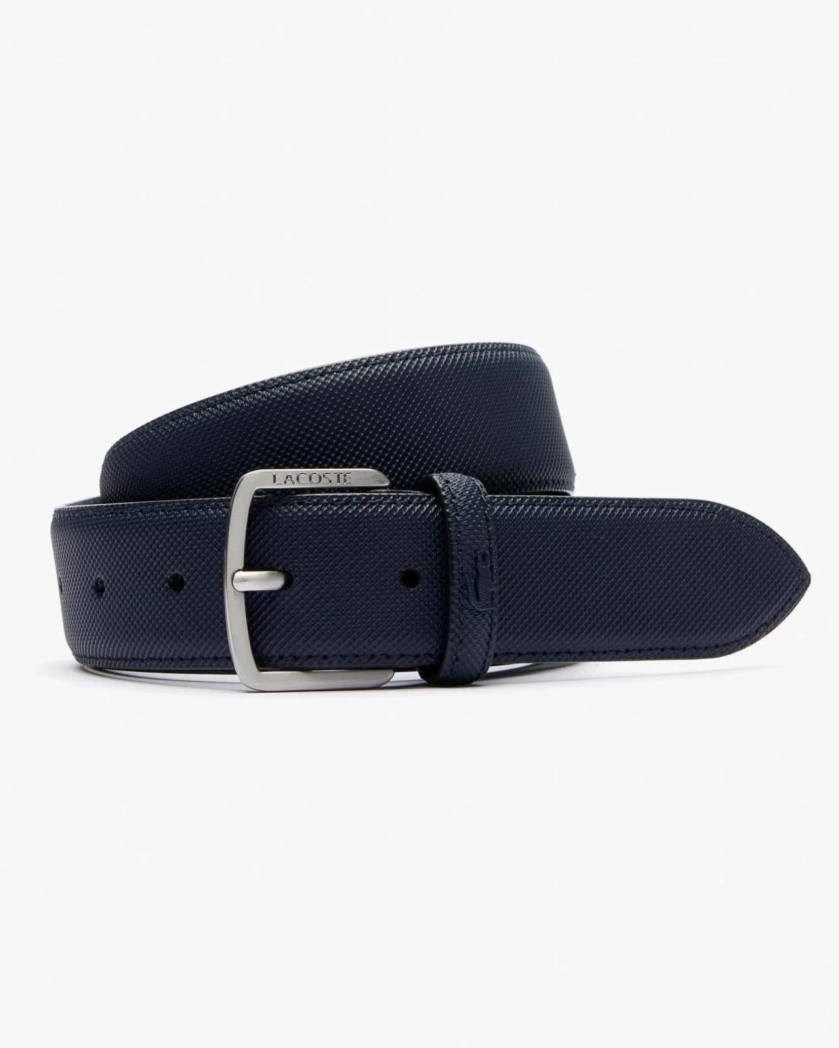 Cintura Lacoste blu in canvas piqué con fibbia argento