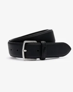 Cintura Lacoste nera in canvas piqué con fibbia argento