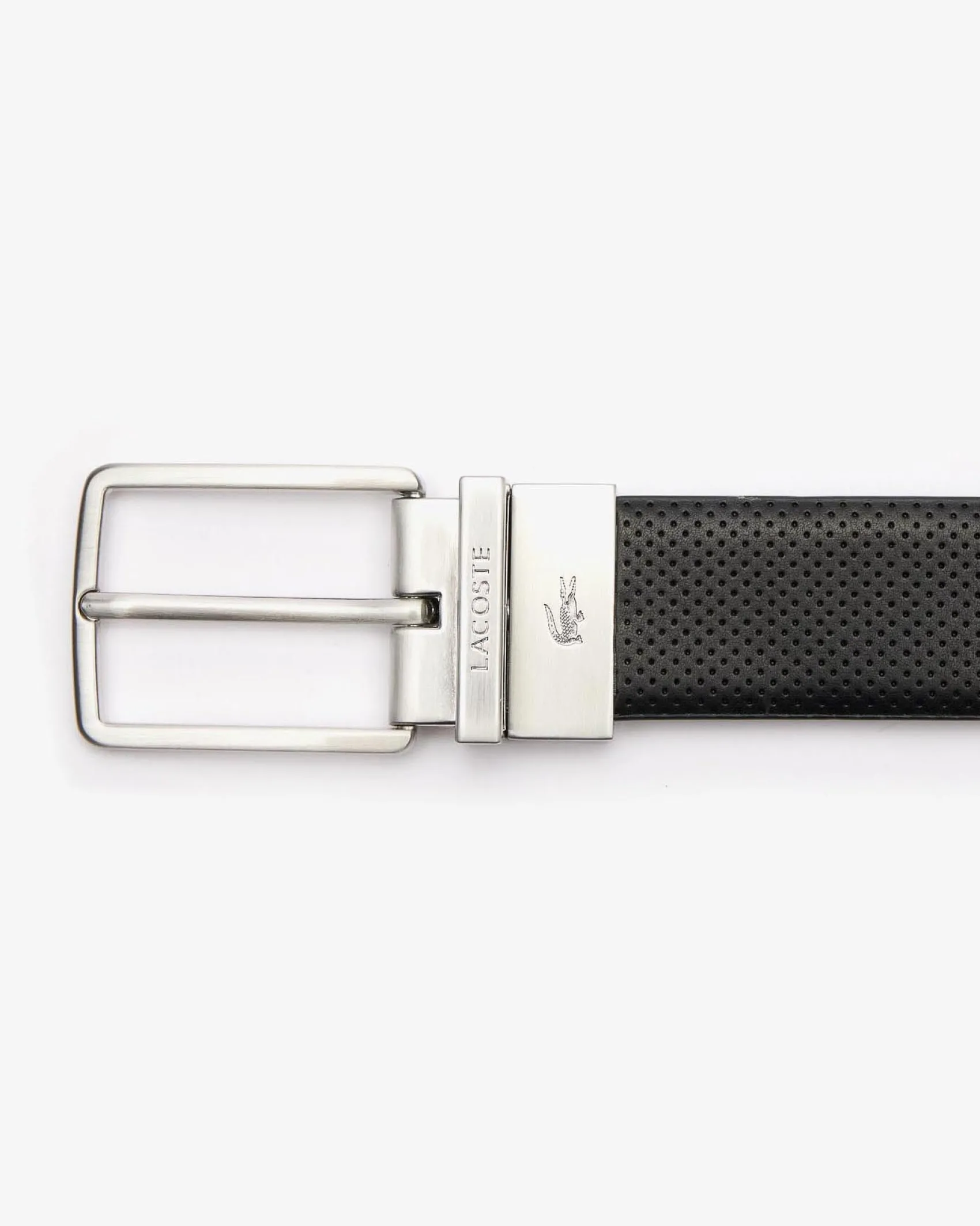 Cintura Lacoste nera in pelle traforata reversibile in blu
