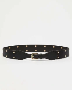 Cintura nera alta Emme Marella in similpelle con borchie dorate applicate all over
