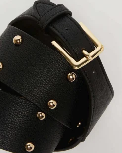 Cintura nera alta Emme Marella in similpelle con borchie dorate applicate all over