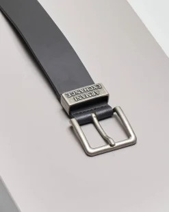 Cintura nera Armani Exchange in pelle con fibbia e passante effetto vintage