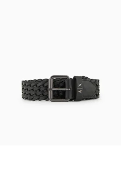 Cintura nera Armani Exchange in pelle intrecciata con fibbia in metallo brunito