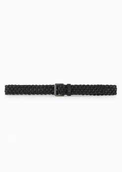 Cintura nera Armani Exchange in pelle intrecciata con fibbia in metallo brunito