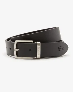 Cintura set regalo nera o marrone Lacoste con doppia fibbia in metallo argento