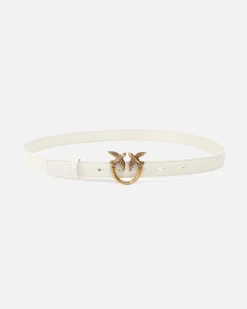 Cintura sottile bianca in pelle con fibbia Love Birds dorata 2 cm