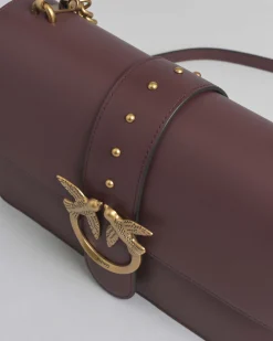 Classic Love Bag One color vino in pelle liscia con fibbia Love Birds dorata e tracolla a catena rimovibile