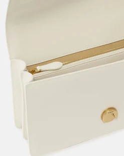 Classic Love Bag One Simply bianca in pelle liscia con fibbia Love Birds dorata e tracolla a catena regolabile