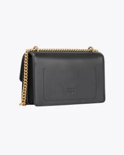 Classic Love Bag one Simply in pelle liscia nera con fibbia dorata Love Birds e tracolla a catena regolabile