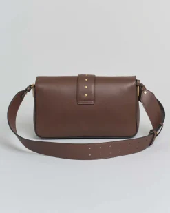 Classic Love Bag One Slouchy Pinko marrone in pelle liscia con fibbia Love Birds dorata