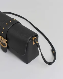 Classic Love Bag One Slouchy Pinko nera in pelle liscia con fibbia Love Birds dorata