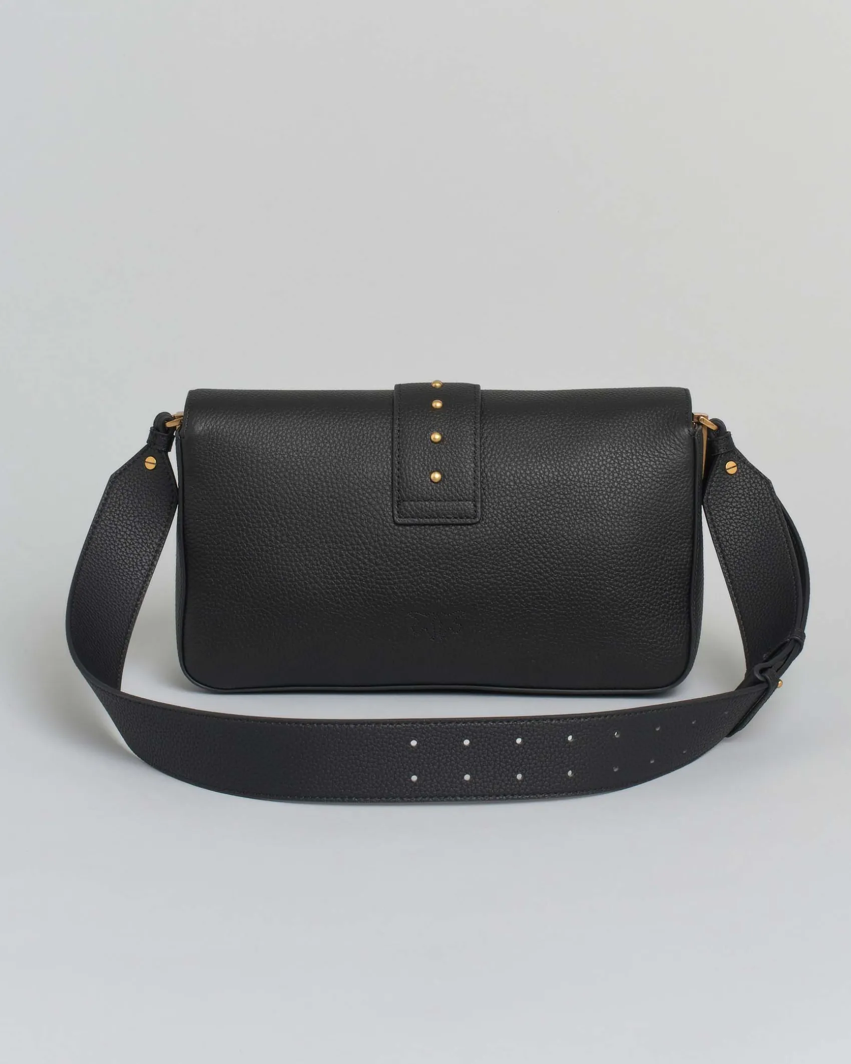 Classic Love Bag One Slouchy Pinko nera in pelle liscia con fibbia Love Birds dorata