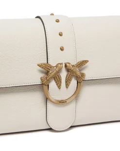 Classic Love Bag One Slouchy Pinko bianca in pelle liscia con fibbia Love Birds dorata