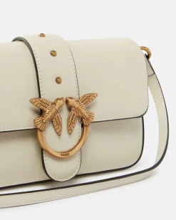 Classic Love Bag Slouchy Pinko misura piccola in pelle bianca con tracolla spessa e fibbia Love Birds dorata