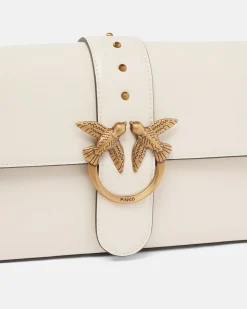 Classic Love Bag Slouchy Pinko in pelle bianca con tracolla spessa e fibbia Love Birds dorata
