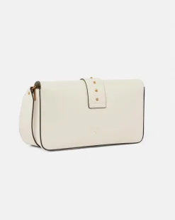 Classic Love Bag Slouchy Pinko in pelle bianca con tracolla spessa e fibbia Love Birds dorata
