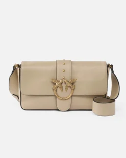 Classic Love Bag Slouchy in pelle beige con tracolla spessa e fibbia Love Birds dorata