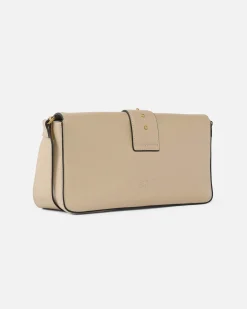 Classic Love Bag Slouchy in pelle beige con tracolla spessa e fibbia Love Birds dorata