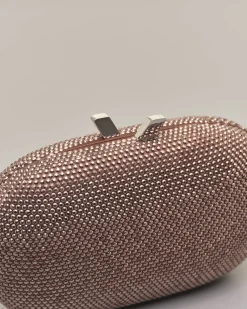Clutch ovale con strass color bronzo applicati all 'over e chiusura a scatto a V