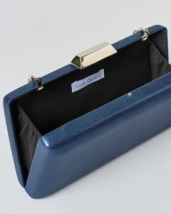 Cluth blu Anna Cecere in similpelle effetto laminato con chiusura a diamante in metallo dorato