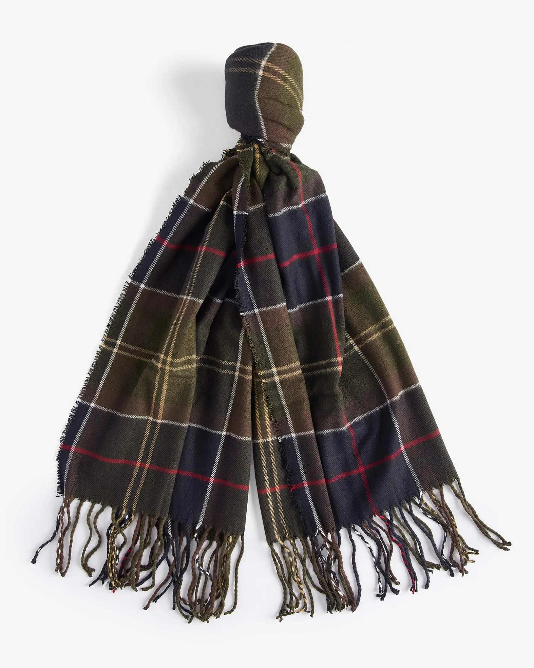 Cofanetto Barbour con sciarpa a fantasia tartan verde e blu con berretto blu a coste con pon pon abbinato in ecopelliccia