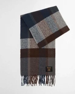 Cofanetto Barbour idea regalo composto da sciarpa tartan check grigia blu e marrone e berretto grigio