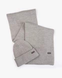 Cofanetto Barbour idea regalo composto da sciarpa grigia a coste e guanto abbinato