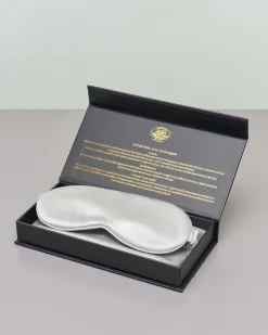 Cofanetto federa, mascherina e scrunchie color argento in pura seta di gelso