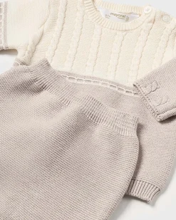 Completo a due pezzzi beige e panna in misto cotone e lana tricot