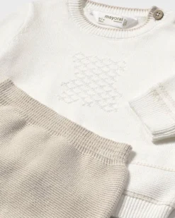 Completo avorio e beige in maglia di cotone