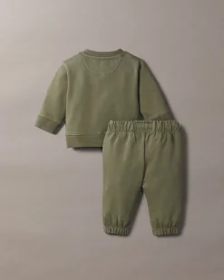 Completo Calvin Klein maglia e pantalone verde militare in felpa con logo bianco