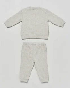 Completo Calvin Klein maglia e pantalone grigi in cotone garzato con logo multicolor