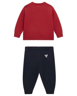 Completo Guess rosso e blu in maglia con orsetto tricot