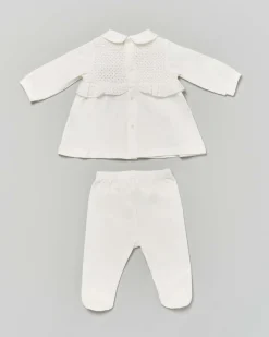 Completo Lalalù composto da abito avorio a maniche lunghe e pantalone a gambaletto