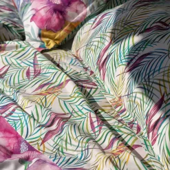 Completo lenzuola a due piazze Kentia in cotone bianco a stampa felci multicolore
