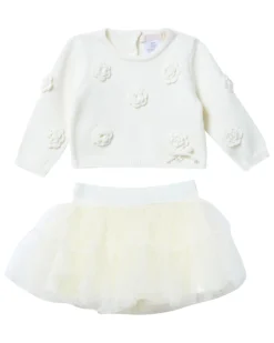 Completo Liu Jo bianco in misto viscosa con maglia e mini gonna in tulle
