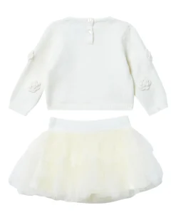 Completo Liu Jo bianco in misto viscosa con maglia e mini gonna in tulle