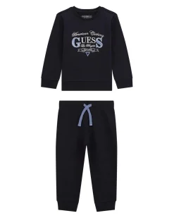 Completo maglia e pantalone Guess blu in felpa di puro cotone