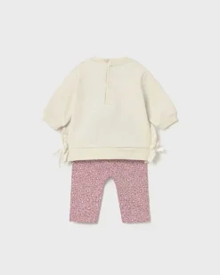 Completo Mayoral avorio e rosa in cotone stretch con animaletti