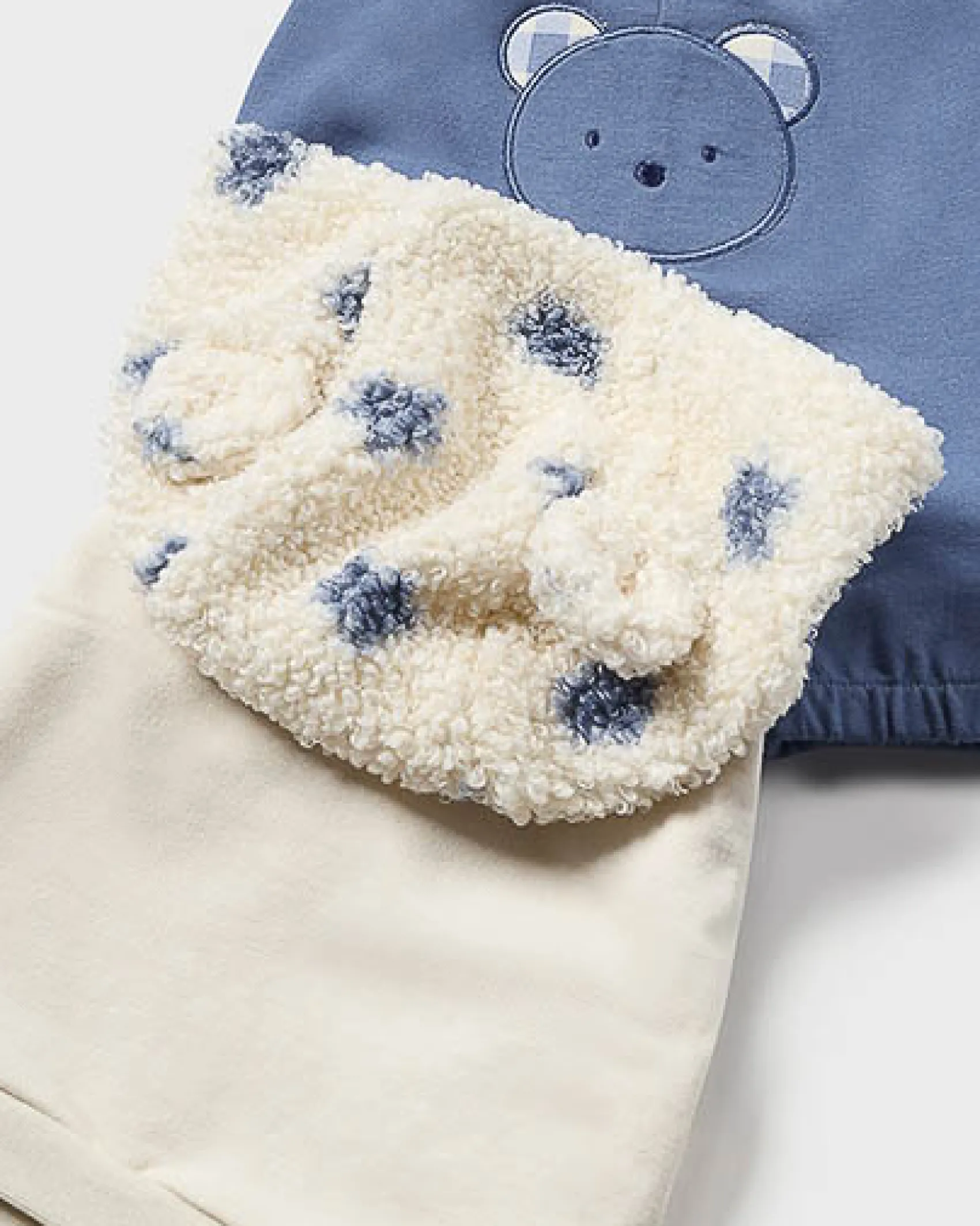 Completo Mayoral in felpa di cotone stretch avio e panna a tre pezzi