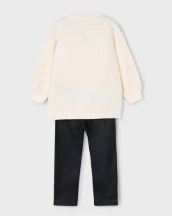 Completo Mayoral pullover avorio e leggins nero con orsetto marsupio