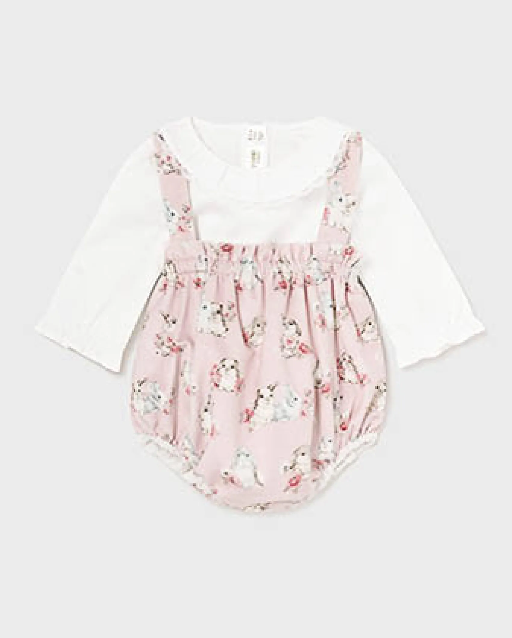 Completo Mayoral rosa e bianco con pagliaccetto t-shirt e giacchina